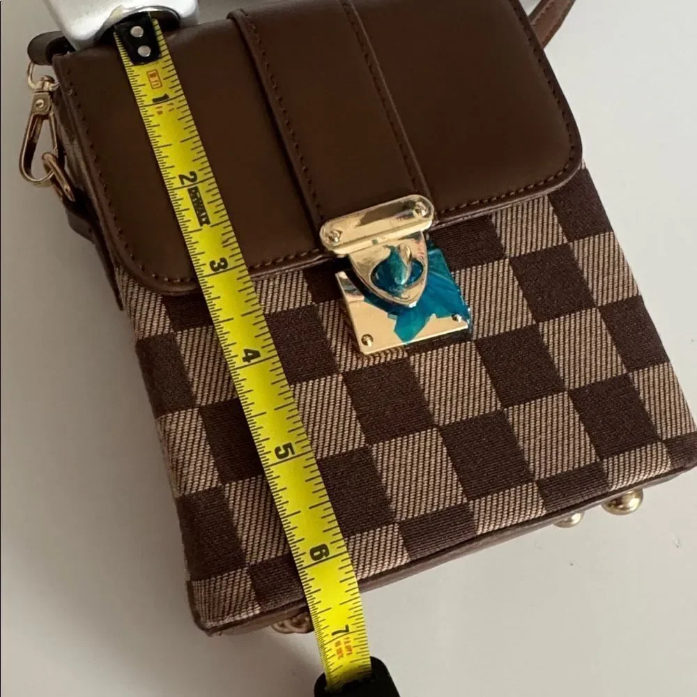 Elegant Brown Checkered Crossbody Bag NWT